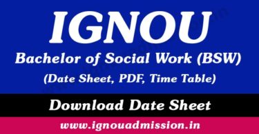 IGNOU BSW Date Sheet