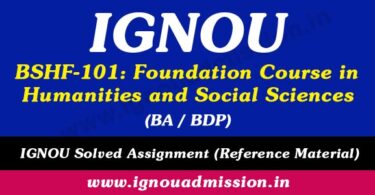 IGNOU BSHF 101 Solved Assignment